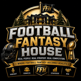 FFH FOOTBALL FANTASY HOUSE FF REAL PEOPLE. REAL STRATEGY. REAL COMPETITION. WHERE FOOTBALL FANTASY BECOMES REALITY. PODCAST COMPETE FFH STRATEGIZE WIN logo