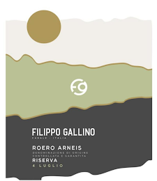 FG FILIPPO GALLINO CANALE · ITALIA ROERO ARNEIS DENOMINAZIONE DI ORIGINE CONTROLLATA E GARANTITA RISERVA 4 LUGLIO logo