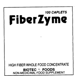 FIBERZYME HIGH FIBER WHOLE FOOD CONCENTRATE BIOTEC FOODS NON-MEDICINAL FOOD SUPPLEMENT 100 CAPLETS logo