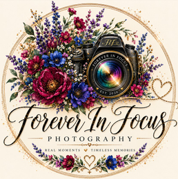 FIF FOREVER IN FOCUS EST. 2026 FOREVER IN FOCUS PHOTOGRAPHY REAL MOMENTS TIMELESS MEMORIES logo