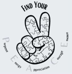 FIND YOUR P E A C E PURPOSE ENERGY APPRECIATION COURAGE ESSENCE logo