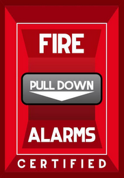 FIRE ALARMS CERTIFIED PULL DOWN logo