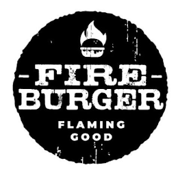 FIRE BURGER FLAMING GOOD logo