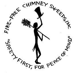FIRE-FREE CHIMNEY SWEEPS, INC. "SAFETY FIRST, FOR PEACE OF MIND" logo