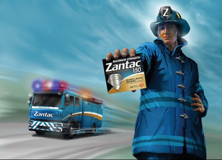 FIRE & RESCUE ZANTAC MAXIMUM STRENGTH ZANTAC 150 STRONG. FAST. LASTING. PREVENTS & RELIEVES HEARTBURN 24 logo