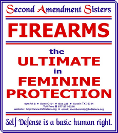 FIREARMS THE ULTIMATE IN FEMININE PROTECTION SECOND AMENDMENT SISTERS AND SELF DEFENSE IS A BASIC HUMAN RIGHT logo