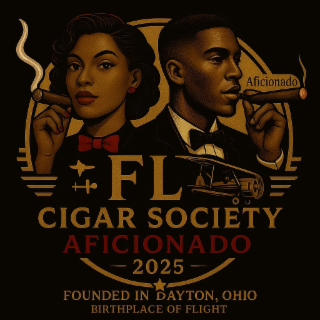 FL CIGAR SOCIETY AFICIONADO FOUNDED IN DAYTON, OHIO BIRTHPLACE OF FLIGHT 2025 AFICIONADO logo