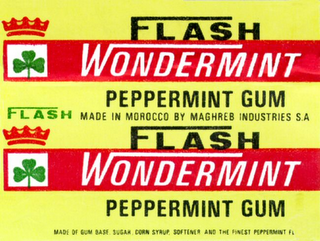 FLASH WONDERMINT PEPPERMINT GUM MADE IN MOROCCO BY MASHREB INDUSTRIES S.A. MADE OF GUM BASE, SUGAR, CORN SYRUP, SOFTENER AND THE FINEST PEPPERMING logo