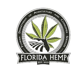 FLORIDA HEMP EST. 2019 FLORIDA DEPARTMENT OF AGRICULTURE AND CONSUMER SERVICES logo