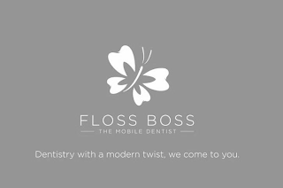 FLOSS BOSS THE MOBILE DENTIST DENTISTRY WITH A MODERN TWIST, WE COME TO YOU. logo