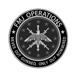 FMJ OPERATIONS NEVER OUT GUNNED, ONLY OUT NUMBERED logo