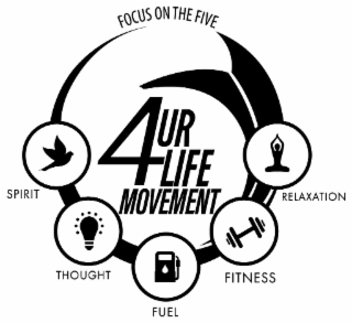 FOCUS ON THE FIVE 4 UR LIFE MOVEMENT SPIRIT THOUGHT FUEL FITNESS RELAXATION logo