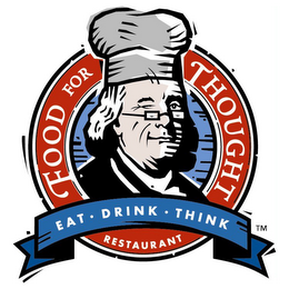FOOD FOR THOUGHT RESTAURANT. EAT. DRINK. THINK. logo