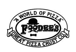 FOODEE'S "A WORLD OF PIZZA" GREAT PIZZACRUST CO. logo