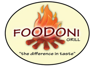 FOODONI GRILL "THE DIFFERENCE IN TASTE" logo