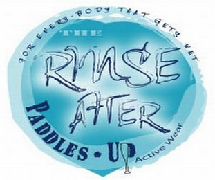 FOR EVERY-BODY THAT GETS WET THE RINSE AFTER PADDLES · UP ACTIVE WEAR logo