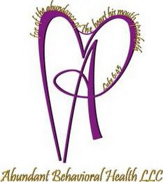 FOR OF THE ABUNDANCE OF THE HEART HIS MOUTH SPEAKETH LUKE 6:45 ABUNDANT BEHAVIORAL HEALTH LLC logo