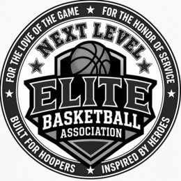 FOR THE LOVE OF THE GAME FOR THE HONOR OF SERVICE NEXT LEVEL ELITE BASKETBALL ASSOCIATION BUILT FOR HOOPERS INSPIRED BY HEROES logo