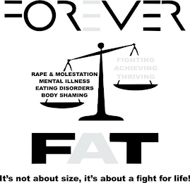 FOREVER FAT FIGHTING ACHIEVING THRIVING RAPE & MOLESTATION MENTAL ILLNESS EATING DISORDERS BODY SHAMING IT'S NOT ABOUT SIZE, IT'S ABOUT A FIGHT FOR LIFE! logo