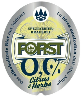 FORST 0,0% SPEZIALBIER- BRAUEREI CYTRUS & HERBSGRAPEFRUIT TASTE DAS ALKOHOLFREIE BIER AUS SUDTIROL LA BIRRA ANALCOLICADALL'ALTO ADIGE logo