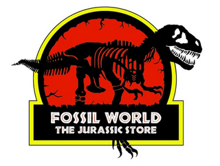 FOSSIL WORLD THE JURASSIC STORE logo