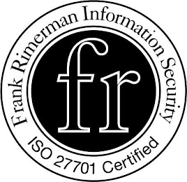 FR FRANK RIMERMAN INFORMATION SECURITY ISO 27701 CERTIFIED logo