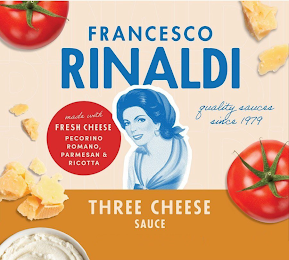 FRANCESCO RINALDI QUALITY SAUCES SINCE 1979 THREE CHEESE SAUCE logo