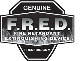 F.R.E.D. FIRE RETARDANT EXTINGUISHING DEVICE GENUINE FREDFIRE.COM logo