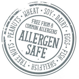 FREE FROM 8 COMMON ALLERGENS ALLERGEN SAFE WHEAT · SOY · DAIRY · EGGS · FISH · SHELLFISH · TREE NUTS · PEANUTS · logo