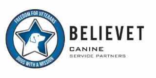 FREEDOM FOR VETERANS DOGS WITH A MISSION BELIEVET CANINE SERVICE PARTNERS logo