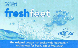 FRESH FEET MARKS & SPENCER FRESHTECH BUILT IN TECHNOLOGY THE ORIGINAL COTTON RISH SOCKS WITH FRESHTECH TECHNOLOGY FOR FRESH, ODOUR-FREE SOCKS logo