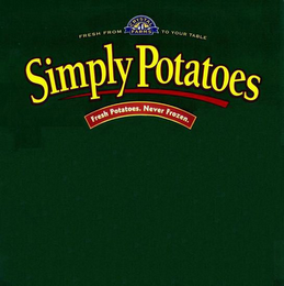 FRESH FROM CRYSTAL FARMS TO YOUR TABLE, SIMPLY POTATOES, FRESH POTATOES. NEVER FROZEN. SHREDDED HASH BROWNS logo