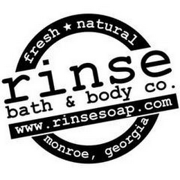 FRESH NATURAL RINSE BATH & BODY CO. WWW.RINSESOAP.COM MONROE, GEORGIA logo