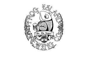 FROG ISLAND "ITS THE HOPS!" STEWARTS ALE BREWING CO DEPOT TOWN, YPSILANTI, MICHIGAN USA logo