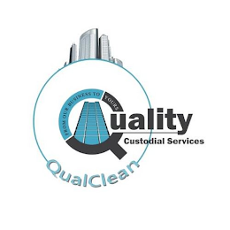 FROM OUR BUSINESS TO YOURS QUALITY CUSTODIAL SERVICES QUALCLEAN logo