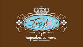 FROST BAKE SHOPPE CUPCAKES & MORE WWW. FROSTBAKESHOPPE.COM logo