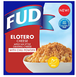 FUD ELOTERO CHEESE MEXICAN STYLE GRATING CHEESE WITH CHILI POWDER NEW! · GOOD SOURCE OF CALCIUM · FBST FREE GLUTEN FREE MILD logo