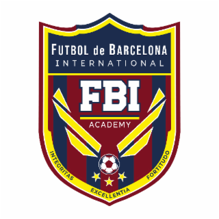 FUTBOL DE BARCELONA INTERNATIONAL FBI ACADEMY EXCELLENTIA INTEGRITAS FORTITUDO logo