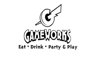 G GAMEWORKS EAT DRINK PARTY & PLAY logo