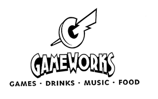 G GAMEWORKS GAMES DRINKS MUSIC FOOD logo