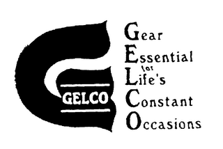 G GELCO GEAR ESSENTIAL FOR LIFE'S CONSTANT OCCASIONS logo