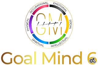 G M 6 PHYSICAL OCCUPATIONAL EMOTIONAL SOCIAL INTELLECTUAL SPIRITUAL GOAL MIND 6 logo