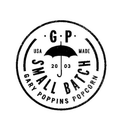 G P USA MADE SMALL BATCH 2003 GARY POPPINS POPCORN logo