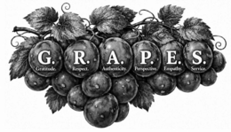 G. R. A. P. E. S. GRATITUDE. RESPECT. AUTHENTICITY. PERSPECTIVE. EMPATHY. SERVICE. logo