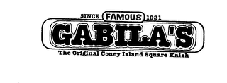 GABILA'S THE ORIGINAL CONEY ISLAND SQUARE KNISH SINCE FAMOUS 1921 logo