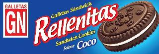 GALLETAS GN GALLETAS SÁNDWICH RELLENITAS SANDWICH COOKIES SABOR COCO logo