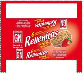 GALLETAS GN RELLENITAS FRESA STRAWBERRY6GALLETAS SANDWICH COOKIES GALLETAS SABOR VANILLA CON CREMA SABOR FRESHA/VANILLA FLAORED COOKIES FILLED WITH STRAWBERRY FLAVORED CREAM logo