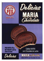 GALLETAS PUIG DESDE 1911 DELICIAS GALLETA MARIA CON CHOCOLATE DE LECHE MARIA & CHOCOLATE logo