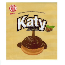 GALLETAS PUIG DESDE 1911 GALLETAS RELLENAS CON CREMA DE AVELLANAS CUBIERTAS CON CHOCOLATE KATY AVELLANA logo