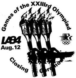GAMES OF THE XXIIIRD OLYMPIAD LA84 AUG. 12 CLOSING CEREMONIES logo